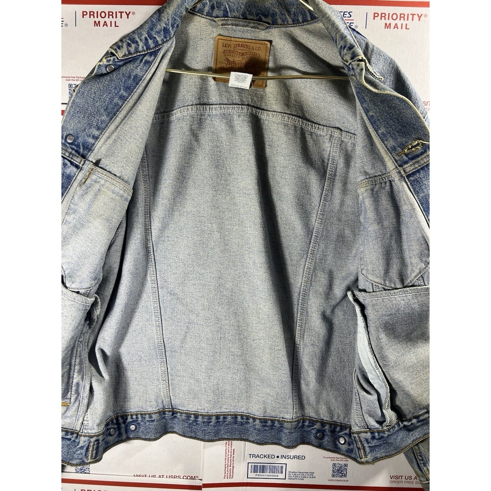 Vintage 90s Levis Denim Mens Sz Med Blue Jean Trucker Jacket Made In USA - Picture 7 of 12
